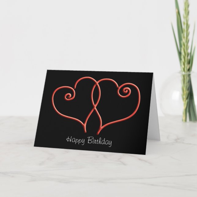 Cartão Red and Black Swirl Hearts Birthday (Frente)