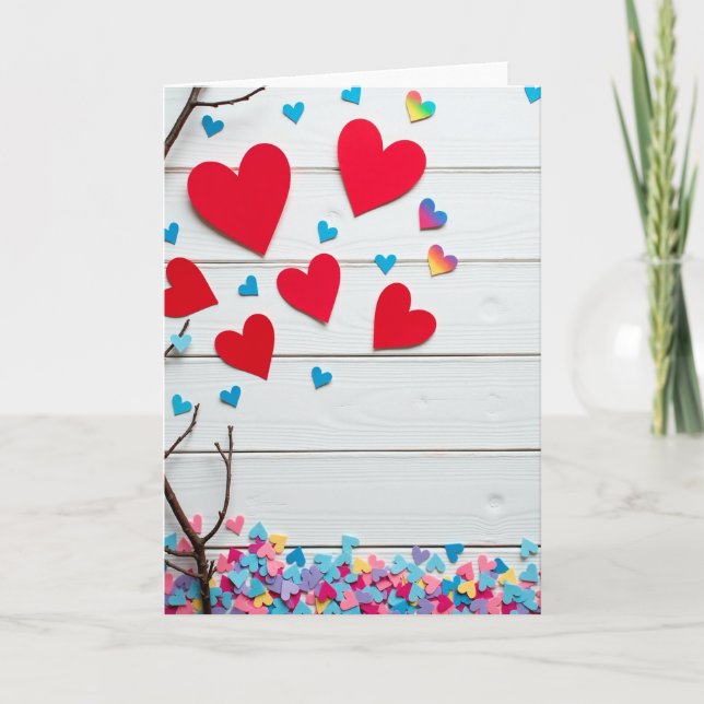 Cartão Red And Blue Heart Pattern Card (Frente)