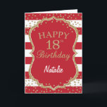 Cartão Red and Dourado Glitter confetti 18th Aniversário<br><div class="desc">Red e Dourado Glitter confetti 18ª Placa de aniversário com nome personalizado.Para mais personalização,  clique no botão "Personalizar" e use a ferramenta design para modificar este modelo.</div>