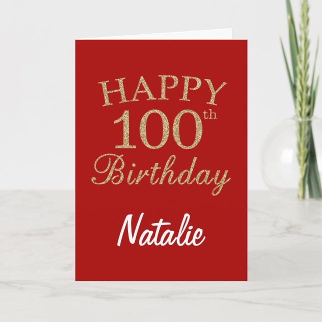 Cartão Red and Gold Glitter 100th Birthday Card (Frente)