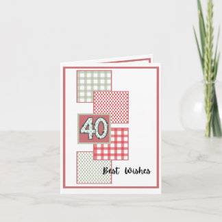 Cartão Red and Sage Dots and Gingham - aniversário de 40