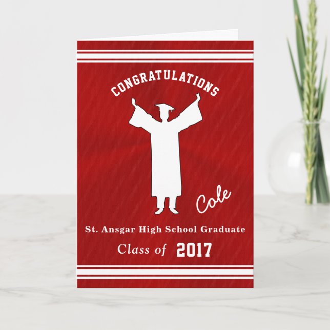 Cartão Red and White Graduation Card with YOUR TEXT (Frente)