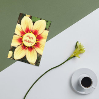 Cartão Red and Yellow Dahlia Floral Birthday