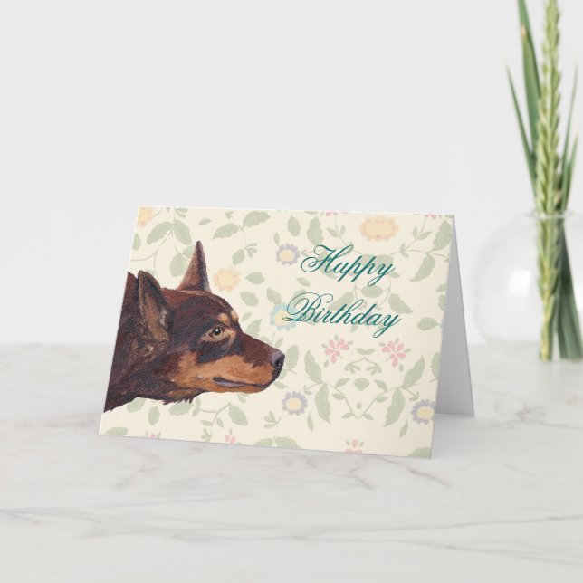 Cartão Red Australian Kelpie Happy Birthday (Frente)