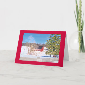 Cartão Red Barn behind Fence on "National Pike"