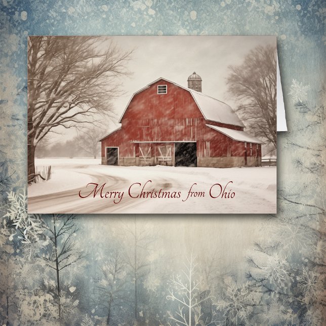 Cartão Red Barn Christmas no Ohio Card (Criador carregado)