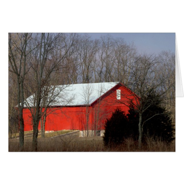 Cartão Red Barn Em Um Domingo De Manhã Sunny (Frente Horizontal)