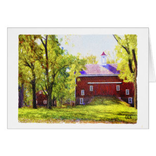 Cartão Red Barn/Landscape/Watercolor