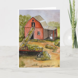Cartão Red Barn, Llama, Hay Day, Farmhouse Decor Art Card