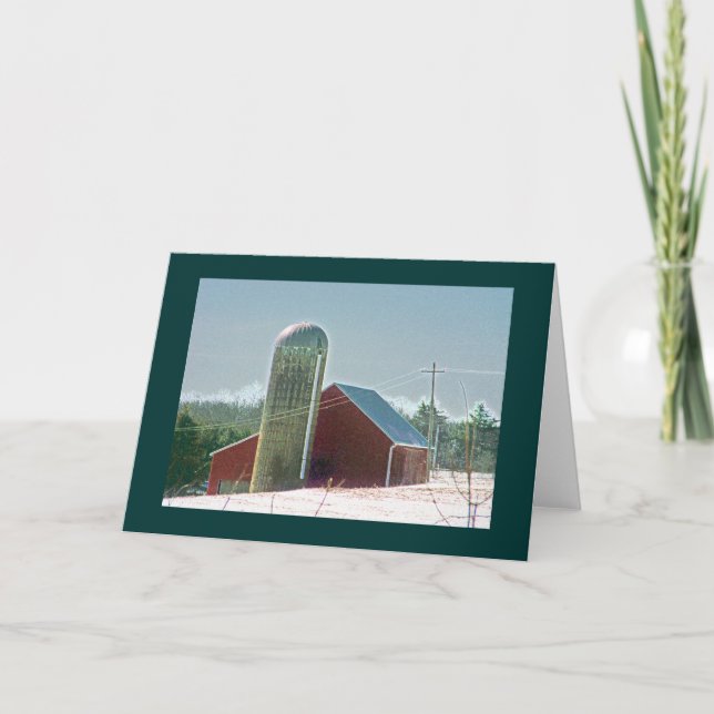 Cartão Red Barn & Silo in Snow (Frente)