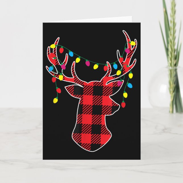 Cartão Red Black Christmas Buffalo Plaid Deer Women Men K (Frente)