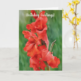 Cartão Red Blooming Gladiolus Flores Art Aniversário