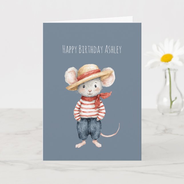 Cartão Red Blue Jeans Mouse Birthday (Planta pequena)