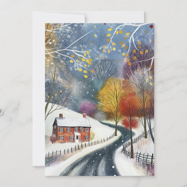 Cartão Red Brick House in Snow Hello Flat (Frente)