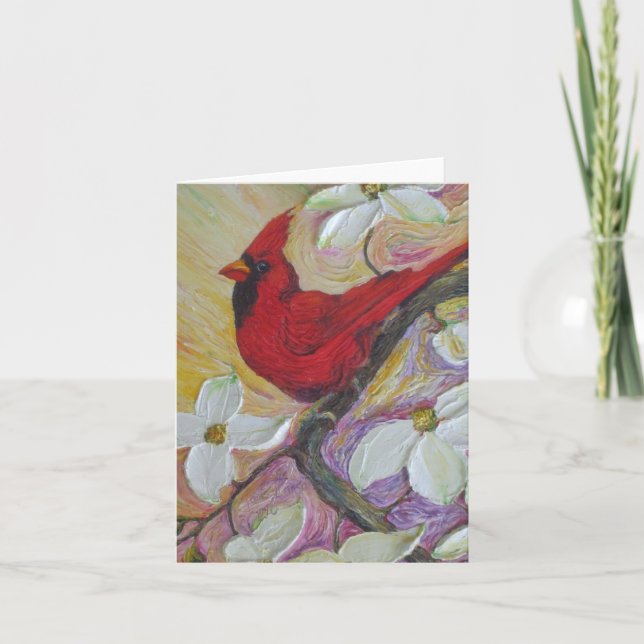 Cartão Red  Cardinal & White Dogwood Note Card (Frente)