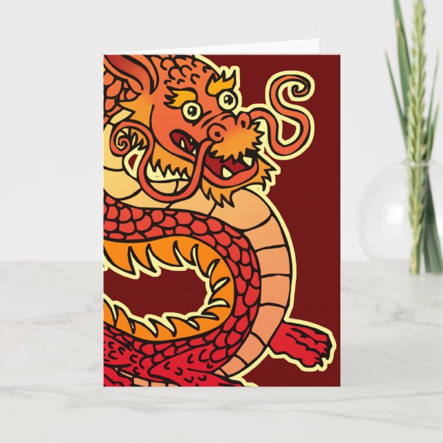 Cartão Red Chinese Dragon Greeting Card (Frente)