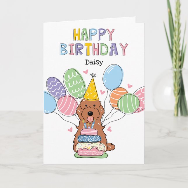 Cartão Red Cockapoo Cavapoo Dog Feliz Aniversário (Frente)