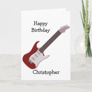 Cartão Red Electric Guitar Design Just Add Name Birthday