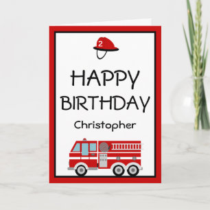 Cartão Red Fire Engine e Hat Birthday