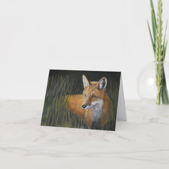 Cartão Red Fox in Grass Willife Art Note Card (Frente)
