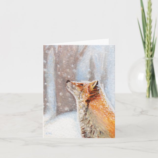 Cartão Red Fox in the Snow Painting Note Card (Frente)