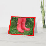 Cartão Red Garden Boots any occasion card<br><div class="desc">this bright happy card will brighten anyone's day that sees it-- change the words if you like-- Give the matching stamps as a gift with it as a gift to another gardener– especially mom or grandma or a gardening friend. Go to my FARM & GARDEN SECTION or my SECRET SISTER...</div>