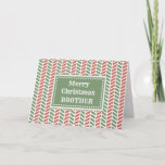 Cartão Red Green Brother Modern Feliz Natal<br><div class="desc">Feliz Natal para o cartão irmão com padrão vermelho e verde herringbone e verso pensativo.</div>