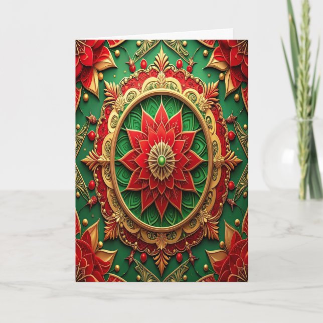 Cartão Red Green Gold Decorative Holiday Card (Frente)