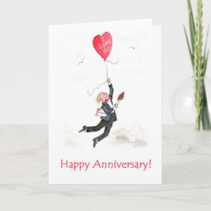 Cartão Red Heart Balloon Anniversary Card