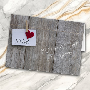 Cartão Red Heart Note on Wood Personalised Namorados Card
