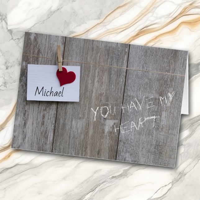 Cartão Red Heart Note on Wood Personalised Namorados Card (Criador carregado)