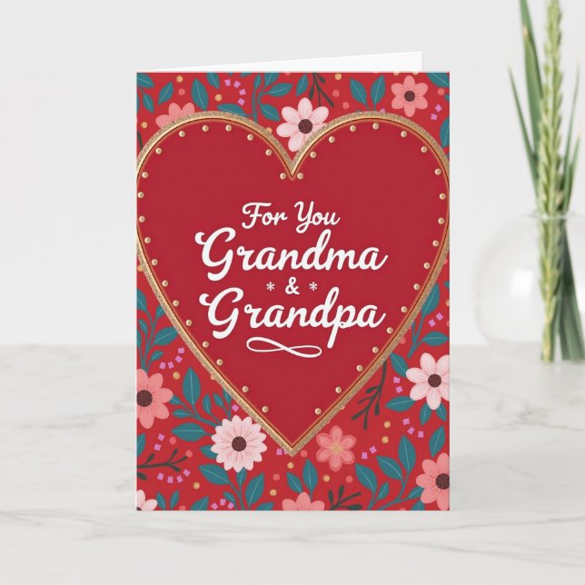 Cartão Red Heart Pattern Grandma Grandpa Card (Frente)