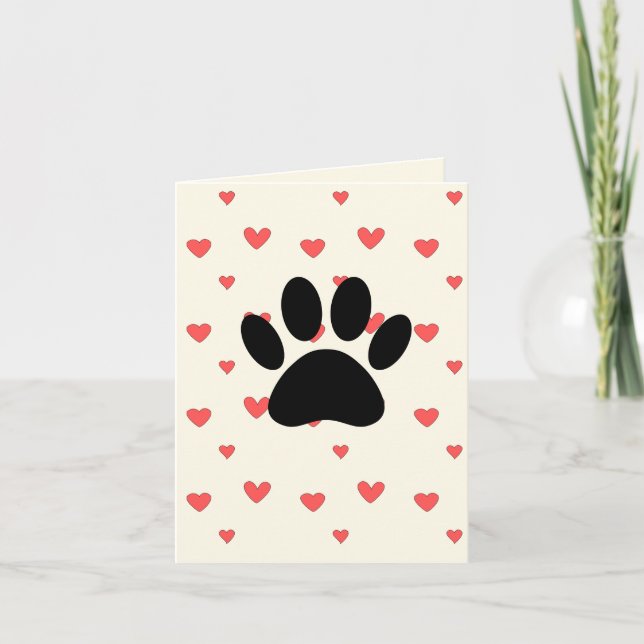 Cartão Red Hearts Drawing With Dog Paw Print Background (Frente)