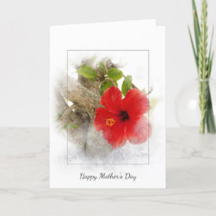 Cartão Red hibiscus flower Mother's Day