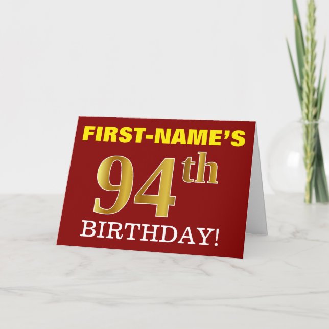 Cartão Red, Imitation Gold "94th BIRTHDAY" Birthday Card (Frente)