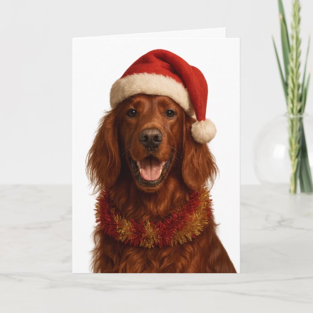 Cartão Red / Irish Setter in a Santa hat Christmas card (Frente)