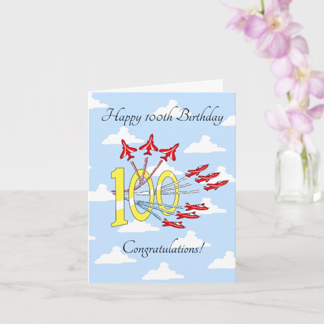 Cartão Red Jet Planes 100th (Blue Sky) Birthday Card (Orquídea)