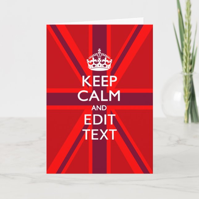 Cartão Red Keep Calm And Your Text on Union Jack Flag (Frente)