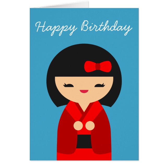 Cartão Red Kokeshi Japanese dolls (Frente)