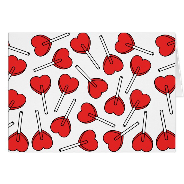 Cartão Red Lollipops, Heart Lollipops, Lollipop Pattern (Frente Horizontal)