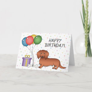 Cartão Red Long Casaco Dachshund Cartoon Dog Parabéns