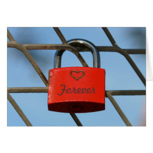 Cartão Red Love Lock com Heart on Fence, "Forever"