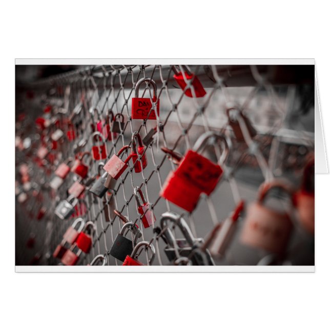 Cartão Red Love Padlocks (Frente Horizontal)