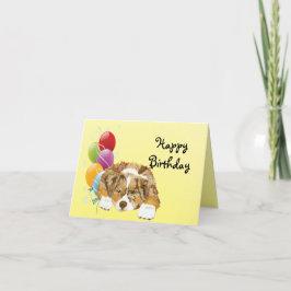 Cartão Red Merle Aussie Puppy Happy Birthday