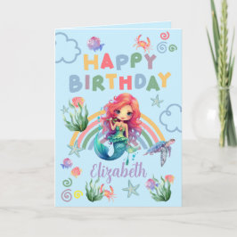 Cartão Red Mermaid Birthday Card in Blue