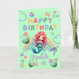 Cartão Red Mermaid Birthday Card in Green