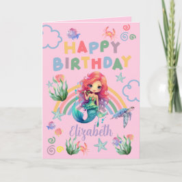 Cartão Red Mermaid Birthday Card in Pink