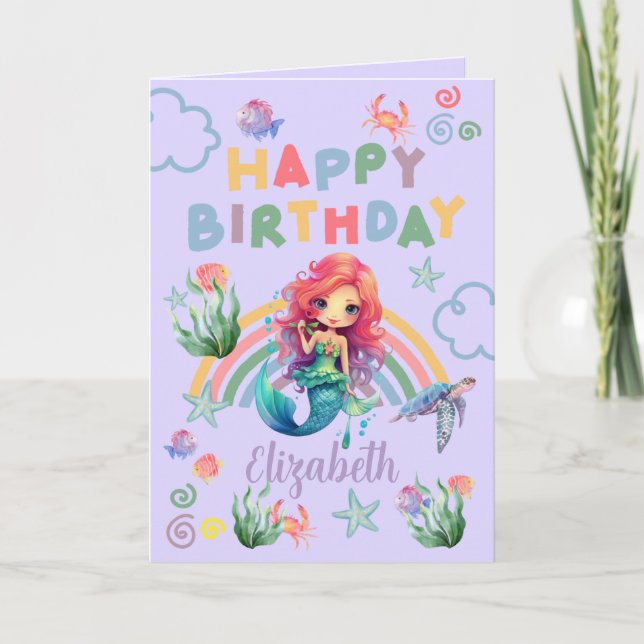 Cartão Red Mermaid Birthday Card in Purple (Frente)
