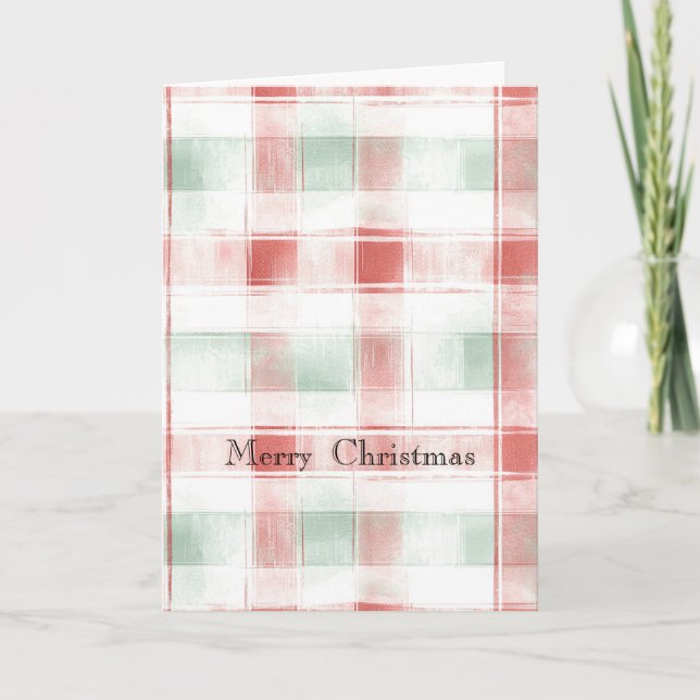 Cartão Red Mint Peppermint Mocha Plaid Stripes Christmas (Frente)