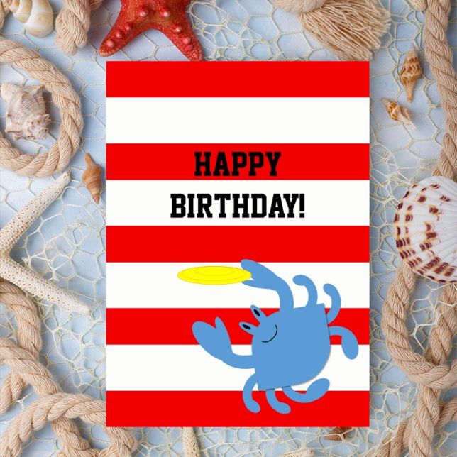 Cartão Red Nautical Blue Crab Personalized Birthday Card (Criador carregado)